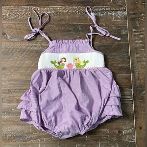 Purple Gingham Mermaid Smocked Baby One-Piece